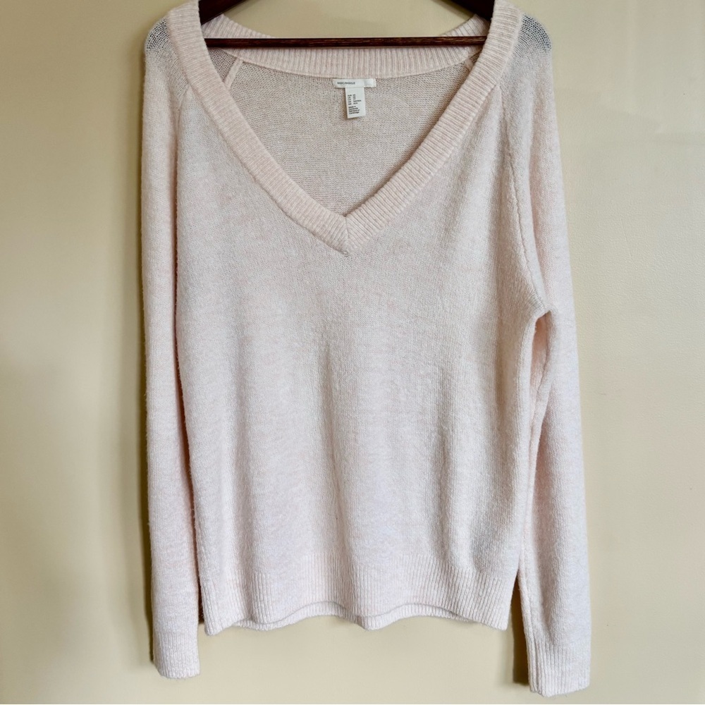 H&M| Women's Soft Pink V-Neck Fine Knit Oversized Sweater Sz XS